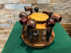 Set 9 pipe, de colectie, in suport din lemn cu borcan integrat - imagine 2