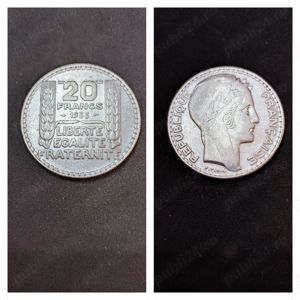 Moneda argint 20 Francs, FRANTA, 1933