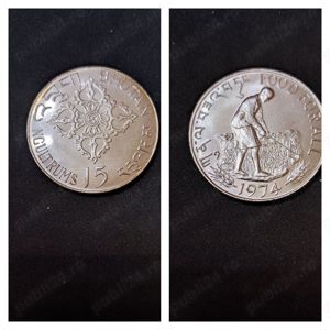 Moneda argint 15 Ngultrums, BHUTAN, 1974