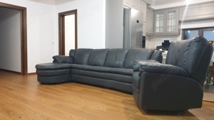 Canapea de piele Schreiber 4 locuri cu coltar si fotoliu recliner - imagine 2