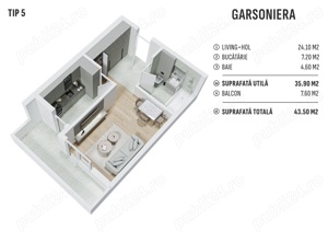 Garsoniera complet decomanata, etaj 1, bloc nou,  pret 49.900 euro tva inclus - imagine 7