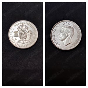 Moneda argint 2 Shillings, MAREA BRITANIE, 1945