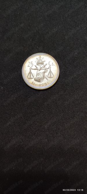 Moneda argint 25 Centavos, MEXIC, 1951 - imagine 2