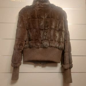 Geaca scurta din blana naturala, marime S, culoare maro, eleganta - imagine 2