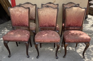 6 Buc Scaun Vintage cu ornamente sculptate; Scaun tapitat