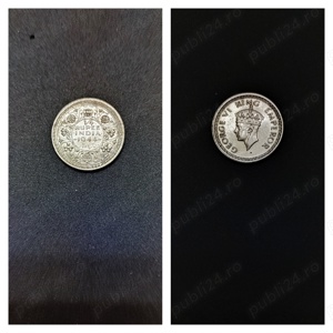 Moneda argint 1:4 Rupee, INDIA, 1944