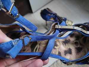 Sam Edelman Alena Indigo Gold Stilleto Blue Suede Leather Women s Strappy High Heels Shoes Size 39 - imagine 5
