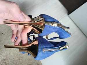 Sam Edelman Alena Indigo Gold Stilleto Blue Suede Leather Women s Strappy High Heels Shoes Size 39 - imagine 4