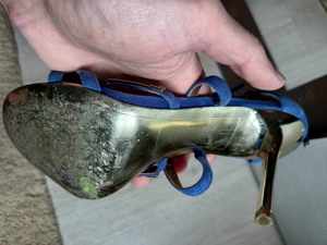 Sam Edelman Alena Indigo Gold Stilleto Blue Suede Leather Women s Strappy High Heels Shoes Size 39 - imagine 3