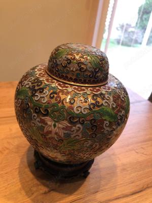 Vand bol asiatic cu capac , vechi , cloisonne