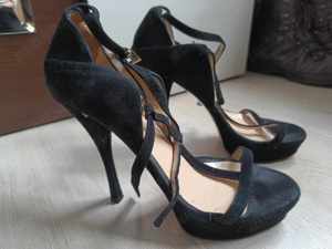 Womens Casual Platform Ankle Strap Suede Stiletto High Heel Sandale cu toc, piele intoarsa Nr.40