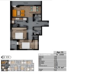 Apartament 3 camere decomandate, 72.77 mp, CF, zona Terra - imagine 2