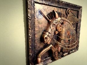 Pegas sculptură steampunk unicorn, inorog tablou 3d unicat - imagine 2