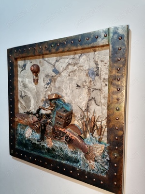 Știucă taxidermie steampunk tablou 3d unicat - imagine 3