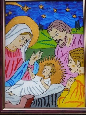 Icoana mare pe sticla + diverse picturi 