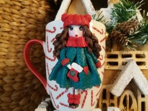 Cadou Craciun pentru sotie iubita cana papusa handmade