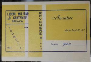 invitatie revedere Liceul Militar D. Cantemir Breaza, promoția 1973-1974