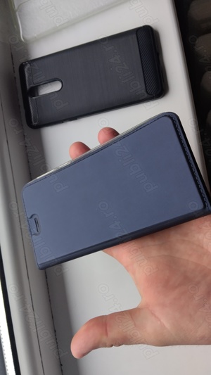 Husa NOKIA 8 TA-1004, TA-1012, TA-1052 tip carte albastru -silicon transparent - gri - imagine 2