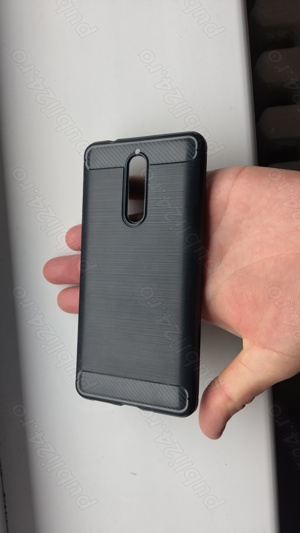 Husa NOKIA 8 TA-1004, TA-1012, TA-1052 tip carte albastru -silicon transparent - gri - imagine 5