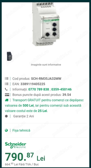 releu Schneider de monitorizare a curentului RM35JA32MW