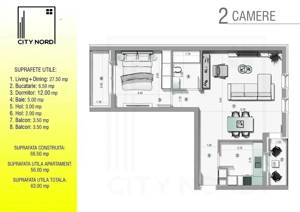 Apartament 2 camere | Etaj 2 | 63 mp | CITY NORD Tunari - imagine 10