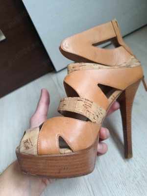 Fendi Patent Leather Cork high heel Peep Toe Platform Sandals 39