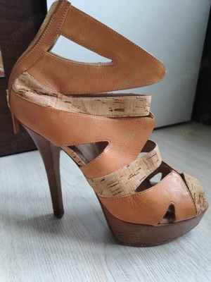 Fendi Patent Leather Cork high heel Peep Toe Platform Sandals 39 - imagine 5