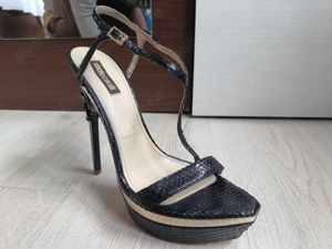 Pantofi Roberto Cavalli Womens Sandals Black EU 40 Snakeskin Platform High Heels