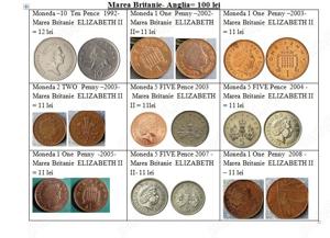 Vând 9 monede Anglia (Marea Britanie)  Toate 100 lei