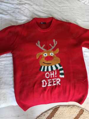 Pulover Christmas Cute Reindeer Knitted Pullover Sweater Red L but fits M as well