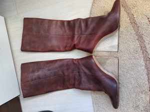 Cizme piele Maison Martin Margiela Pour H&M collaboration leather clear wedge long boots brown 40