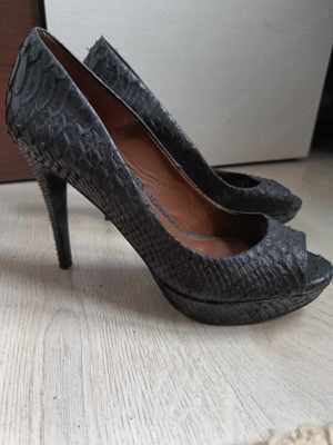 Pantofi ZARA Woman Black Snakeskin Leather Peeptoe Platform Pumps Heels 39