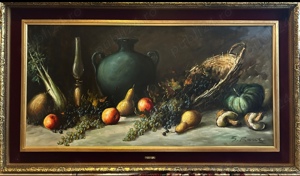 Tablou MARE de Salon - Natura statică pictura ulei pânză inramat rama lemn cu decorațiuni 80x140cm