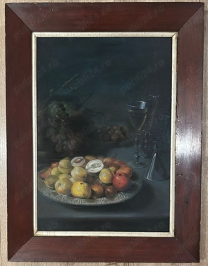 Tablou Pastel în Clar-Obscur, Natura Moarta pictură începutul sec 20, cu certificat, înrămat 49x65cm