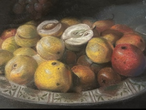 Tablou Pastel în Clar-Obscur, Natura Moarta pictură începutul sec 20, cu certificat, înrămat 49x65cm - imagine 3