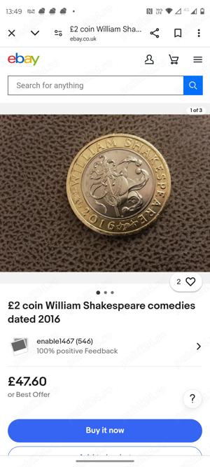 vand moneda 2 lire 2016 william  shakespeare cea de a 400-a aniversare comedie - imagine 4