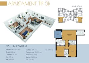 Apartament 3 camere, parcare inclusa, bloc nou, Buna Ziua - imagine 3