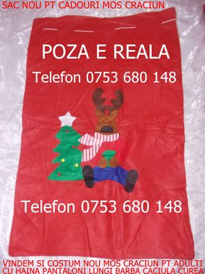 Sac pt cadouri Mos Craciun 10Lei Costum MOS CRĂCIUN adult 29Lei barba haina pantaloni caciula curea