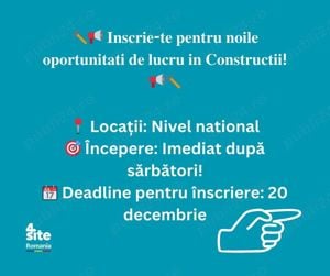 Nu rata șansa unui nou început profesional după sărbători! Locuri de munca in constructii - national