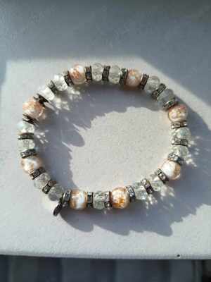  Bratara Murano Glass Hand Blown Glass Bracelet in White and Silver - Crafted in Murano, Italy 