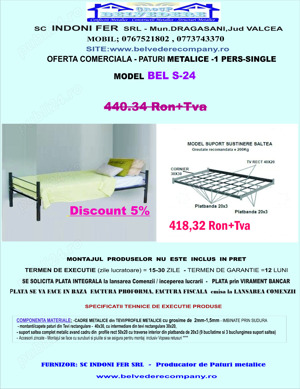 Pat metalic single- Ideal pentru șantiere și cazări muncitori!