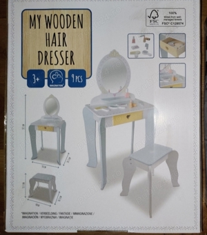 Masa machiaj, toaletă și scaun lemn, sigilat