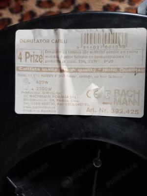 NOU,DERULATOR BACHMANN,25 metri,sectiunea 3x2,5mmp,4 Prize SCHUKO,cu Termosiguranta,cadru METALIC - imagine 2