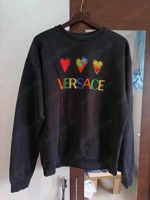 Pulover Love Versace triple heart embroidered logo sweatshirt Size L - imagine 4