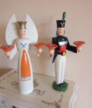 Craciun cadou rar Inger pazitor si Miner handmade lemn Germania 1960