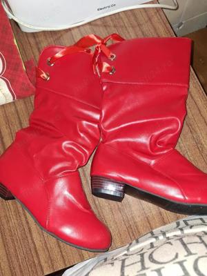 Cizme de damă rosii, cu toc jos, NOI - 39 25 cm - imagine 2