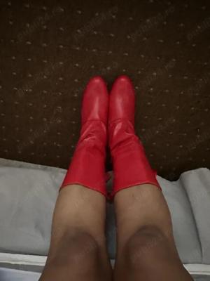 Cizme de damă rosii, cu toc jos, NOI - 39 25 cm - imagine 3