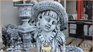 Statuetă fata cu coș, gri antichizat, model S3.