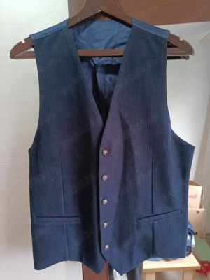 Viggo Tailoring vesta waistcoat navy blue albastra texturata bumbac Size M-L 50 - imagine 3