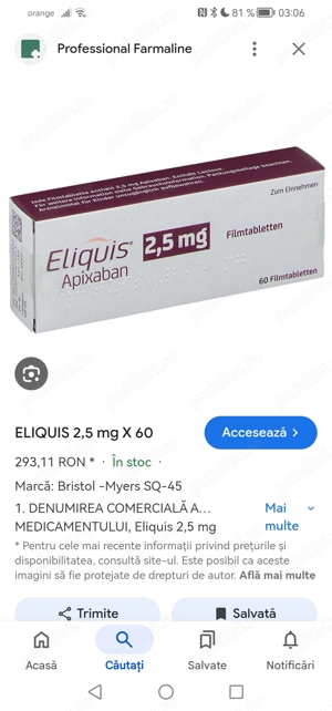 Eliquis 2,5mg 60comprimate